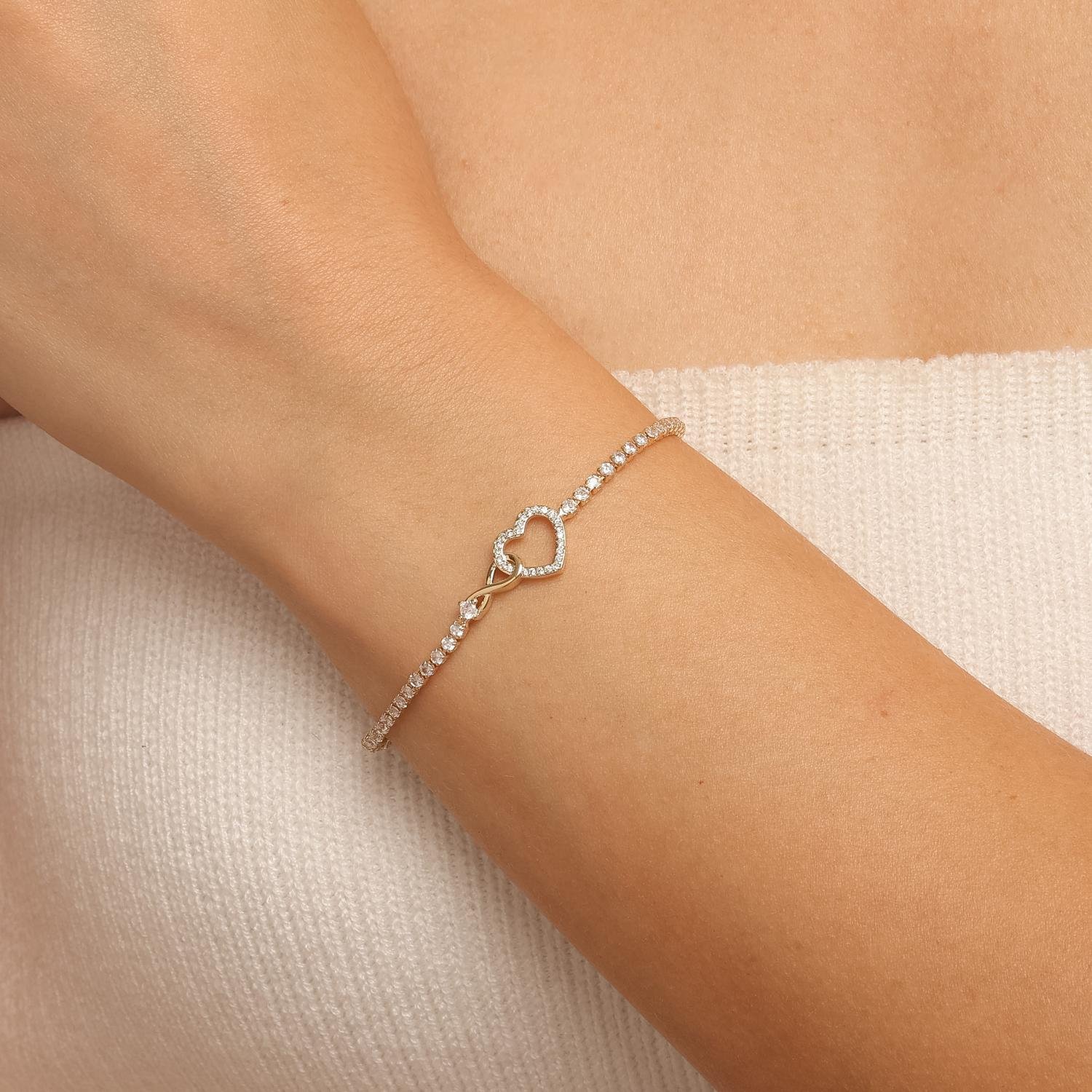 Pst-5630-Fo Pulseira Riviera com Elo Infinito e Coração Cravejado 