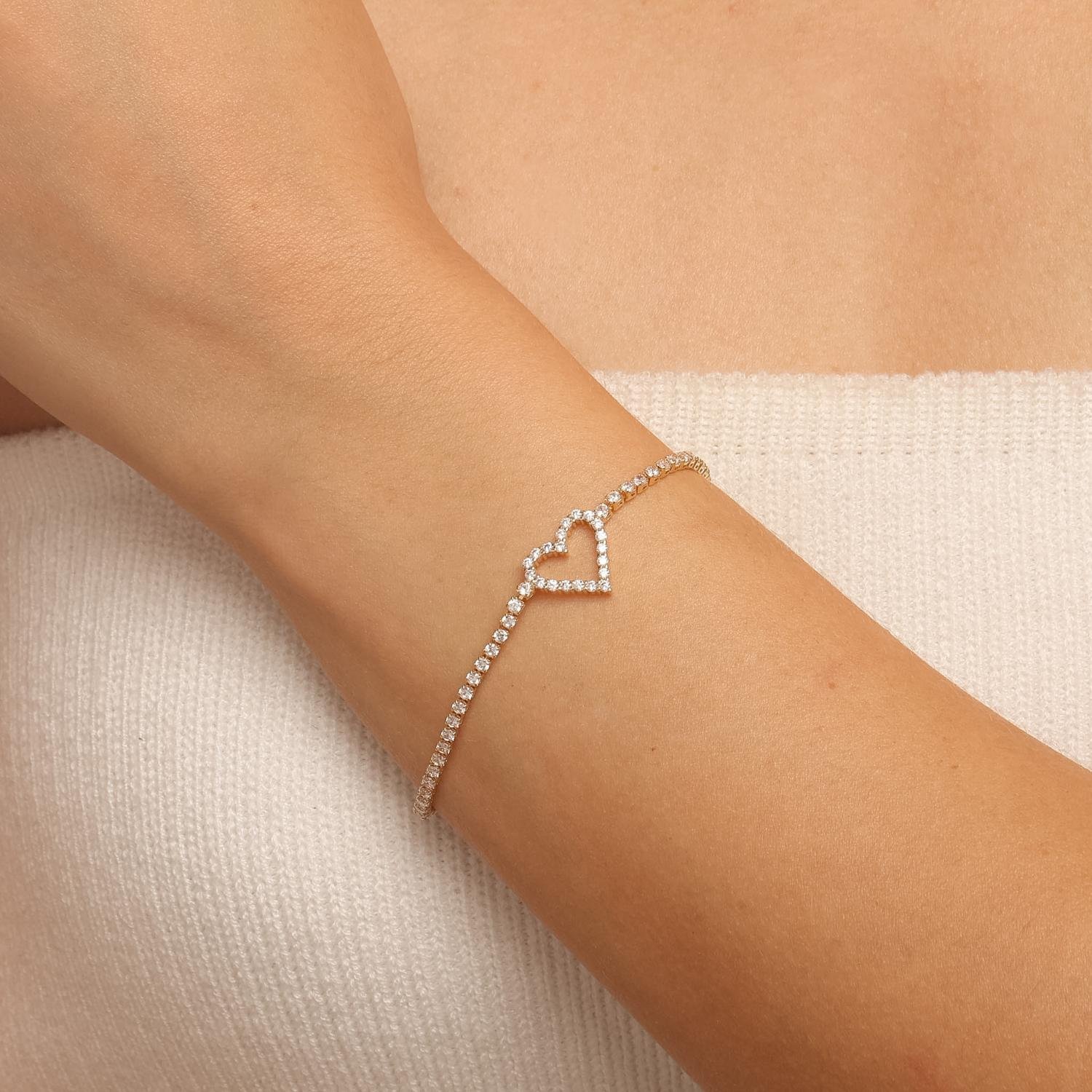 Pst-5635-Fo Pulseira Riviera Delicada com Coração Vazado Cravejado