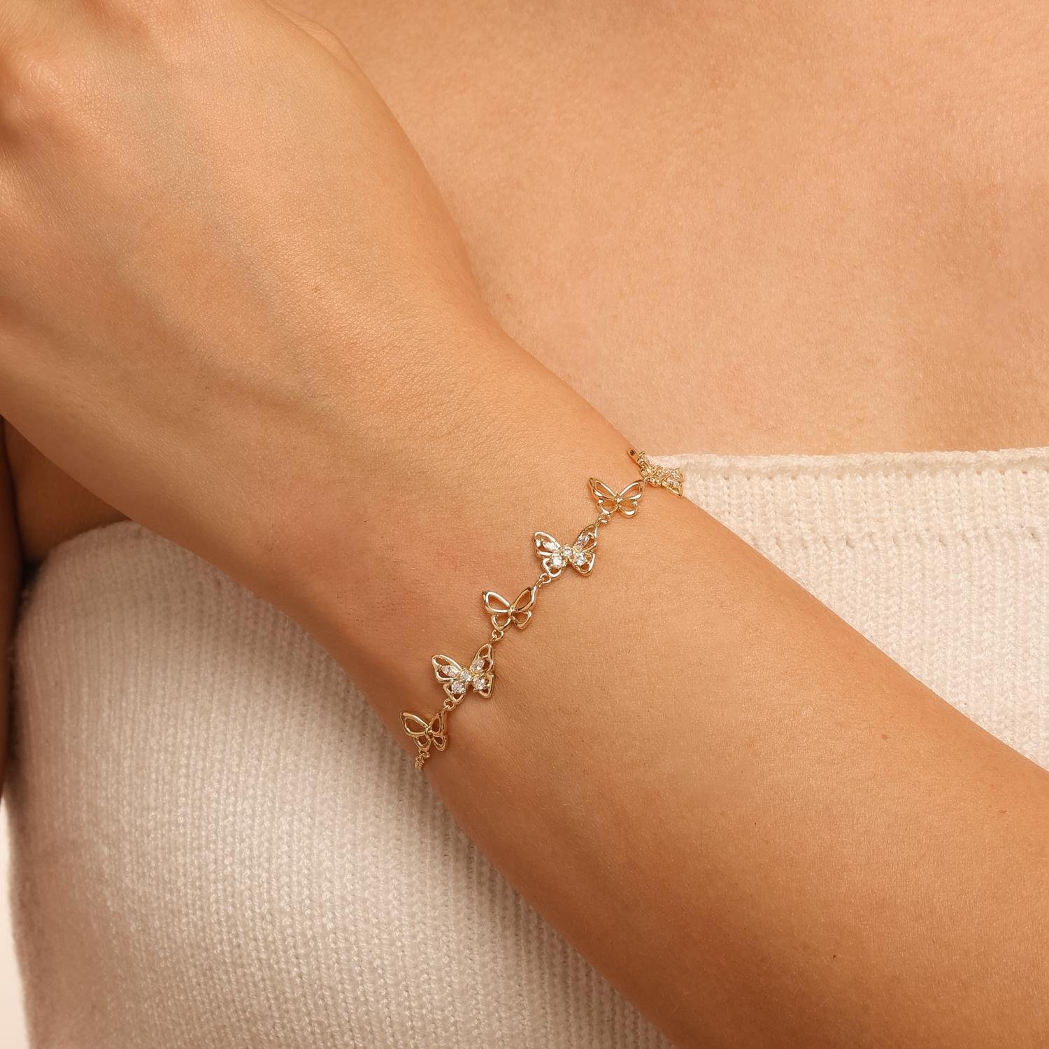 Pst-5637-Fo Pulseira de Borboletas Vazadas com Detalhes em Zircônia
