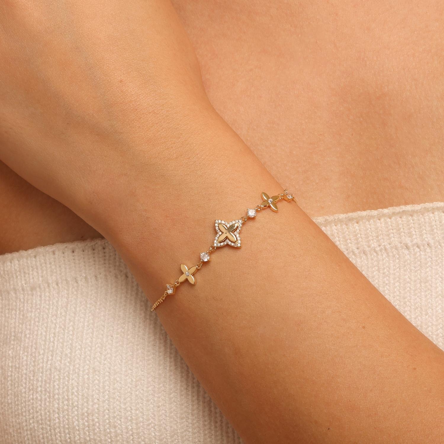 Pst-5662-Fo Pulseira Trevo com Zircônias