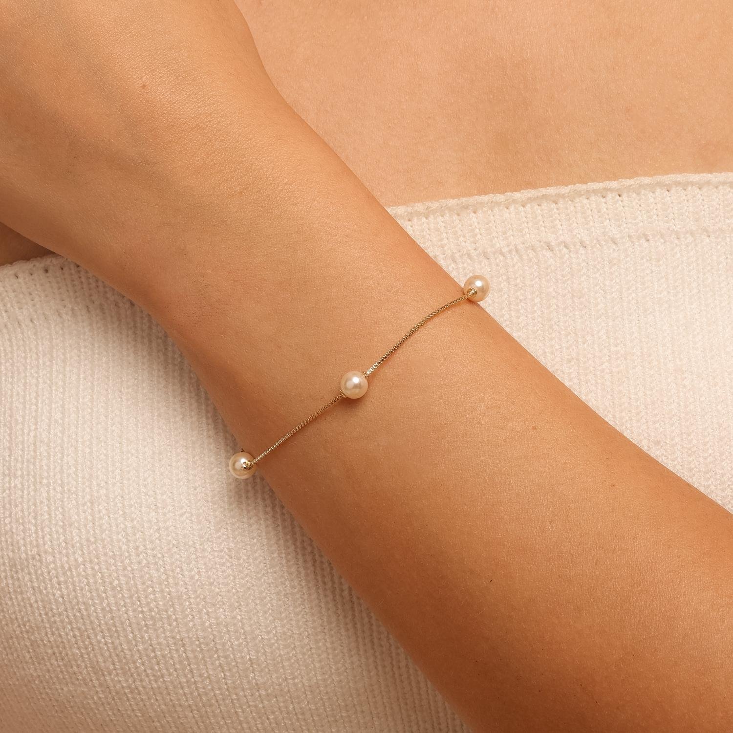 Pst-5665-Fo Pulseira Veneziana com Pérolas Espaçadas