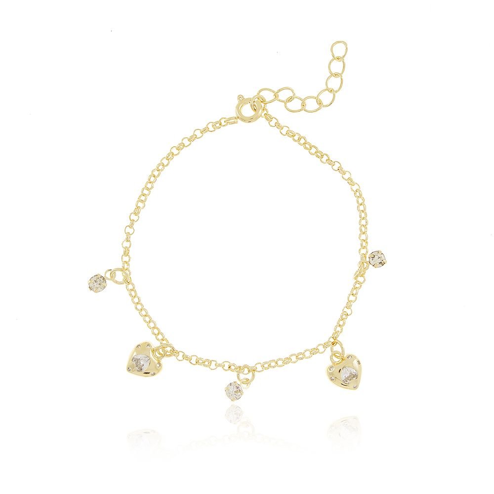 Psti-139-Fo Pulseira Com Corações E Zircônias