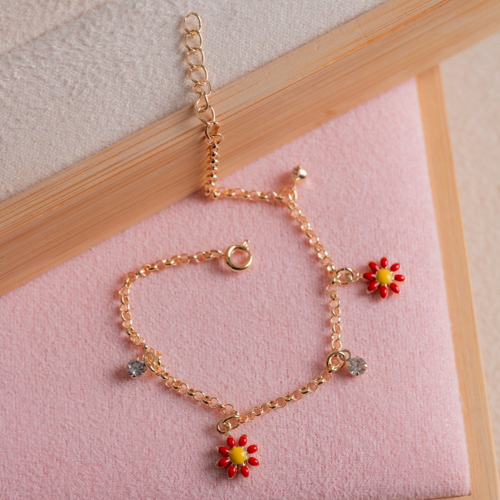 Psti-140-Fo Pulseira Com Flores Azuis E Zircônias