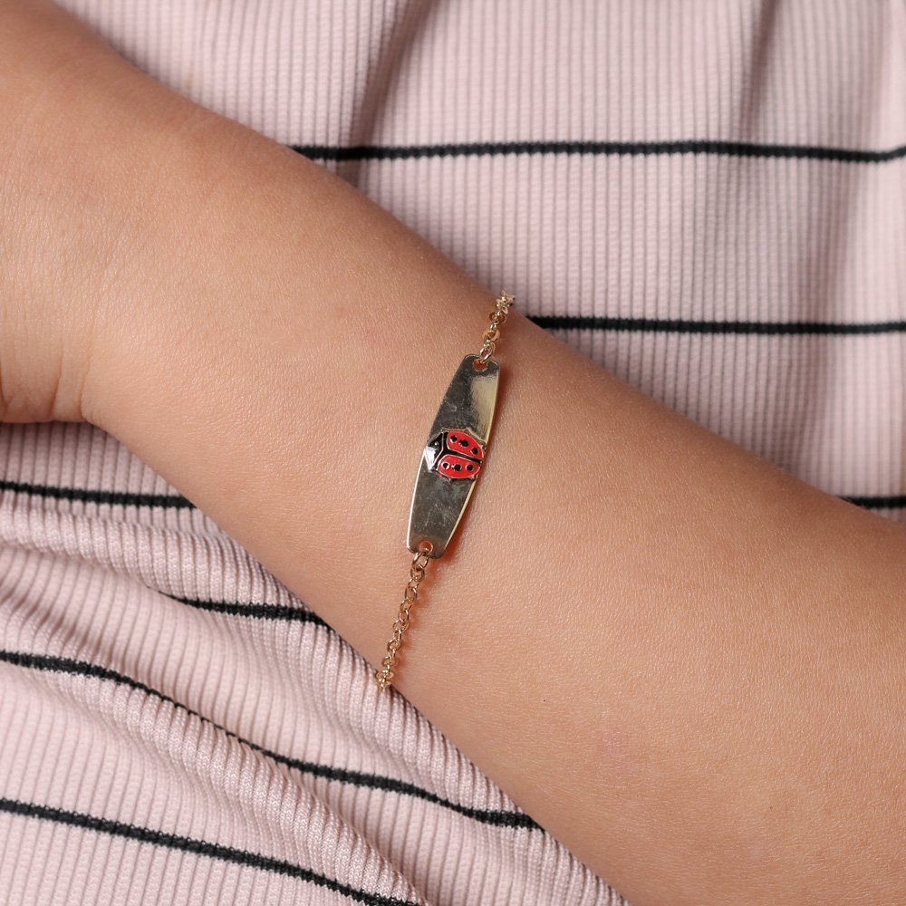 Pst-1528-Fo Pulseira Infantil Com Plaquinha E Joaninha