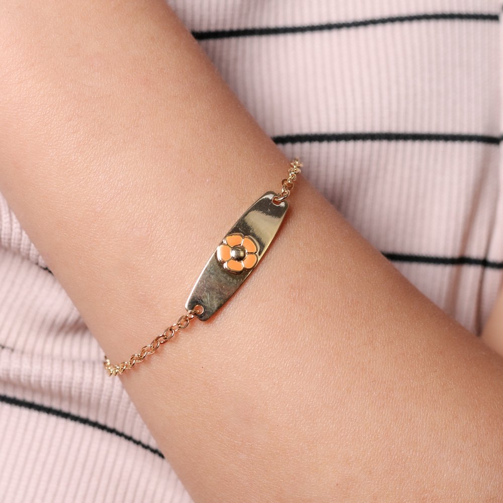 Pst-1529-Fo Pulseira Infantil Plaquinha Com Flor Azul