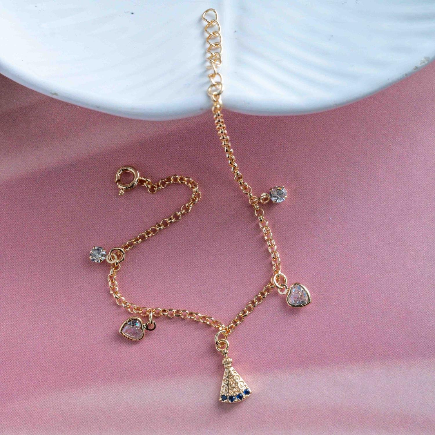 Psti-185-Fo Pulseira Infantil De Nossa Sra. Aparecida Cravejada E Pingentes De Zircônias