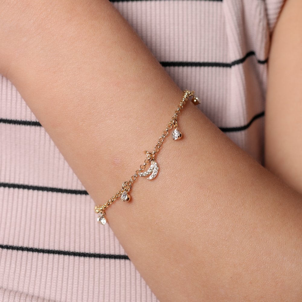 Psti-188-Fo Pulseira Infantil Com Bananinha Cravejada E Zircônias