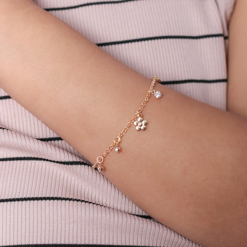 Psti-189-Fo Pulseira Infantil De Florzinha E Zircônia.