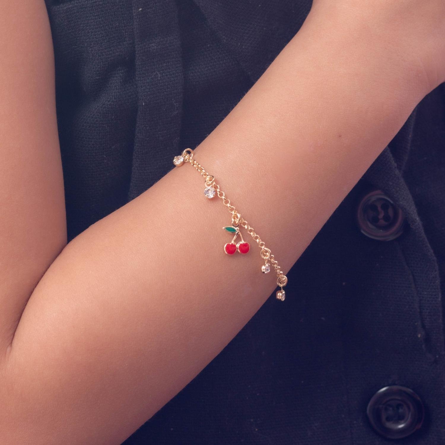 Psti-199-Fo Pulseira Infantil De Cereja Com Resina E Zircônias.&Nbsp;