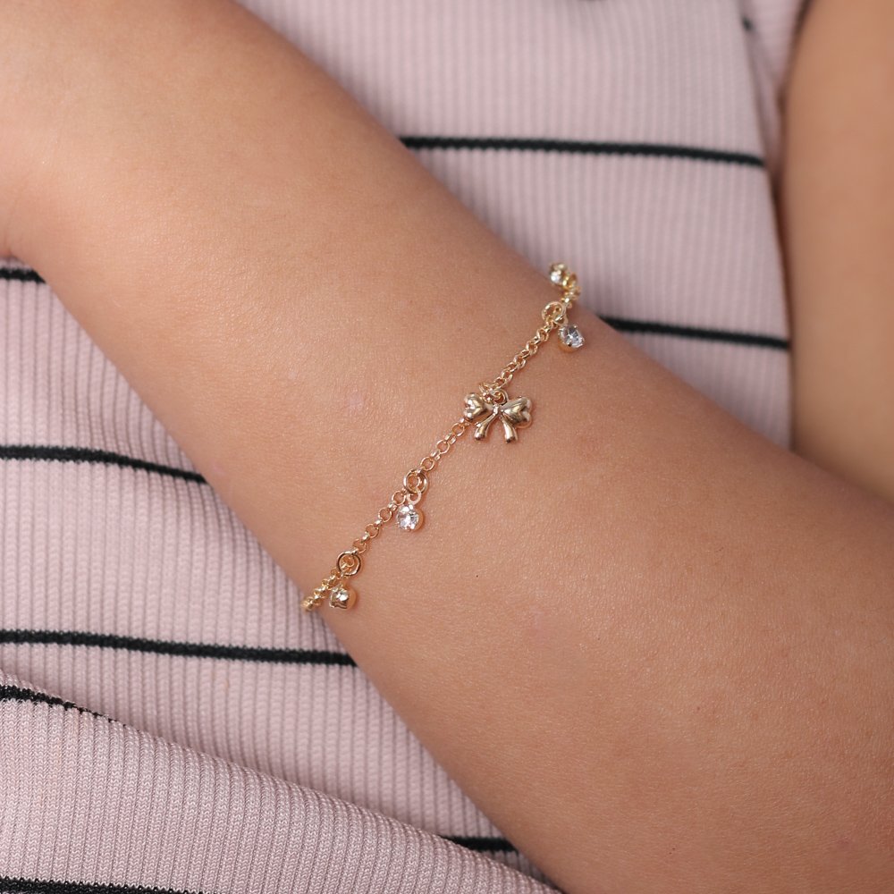 Psti-200-Fo Pulseira Infantil De Laço Com Zircônias.