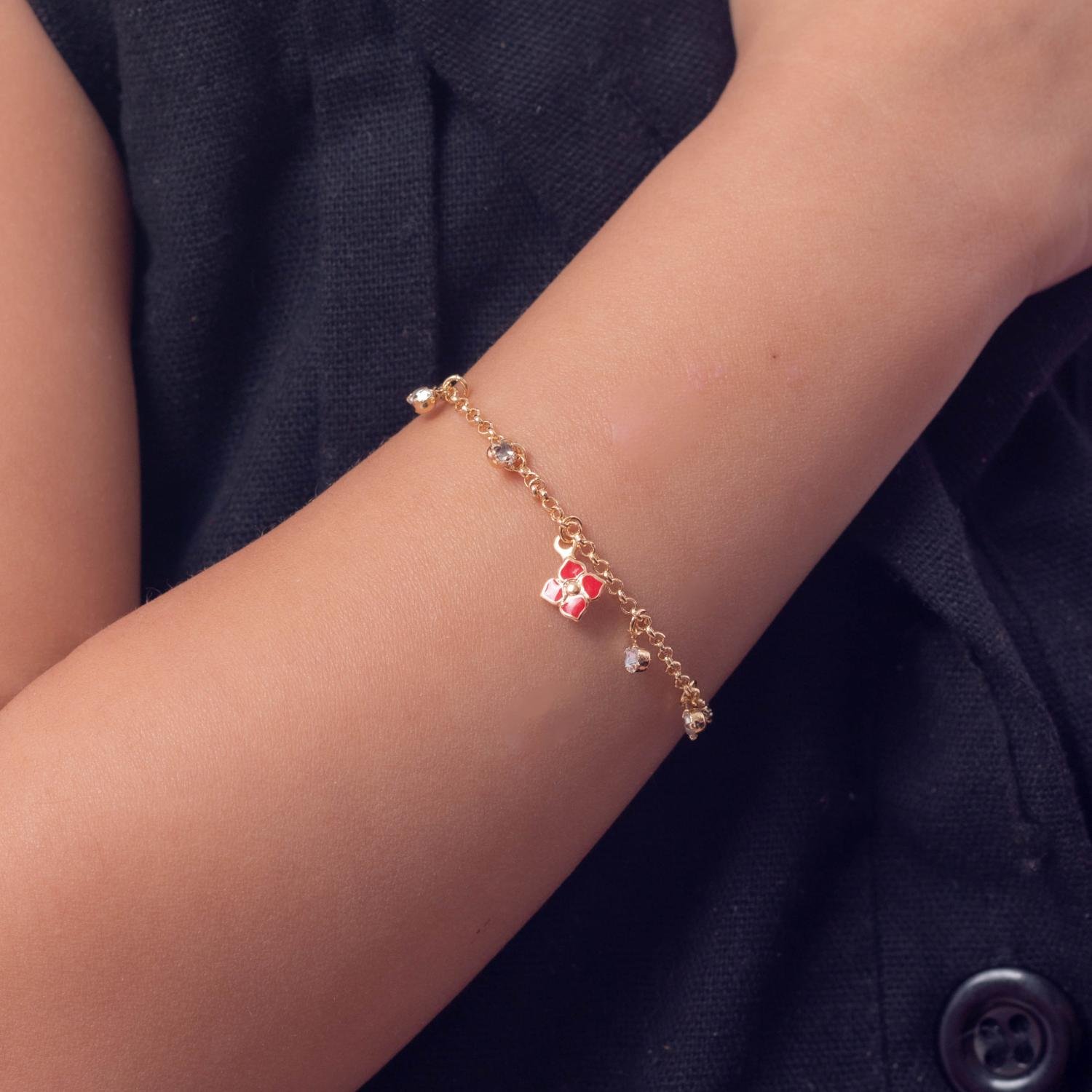 Psti-202-Fo Pulseira Infantil De Florzinha Lilás Com Zircônias.