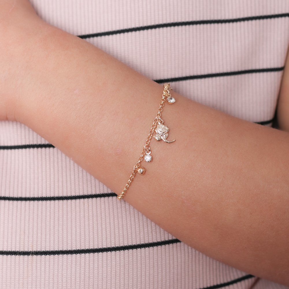 Psti-203-Fo Pulseira Infantil De Rosa Com Resina E Zircônias.