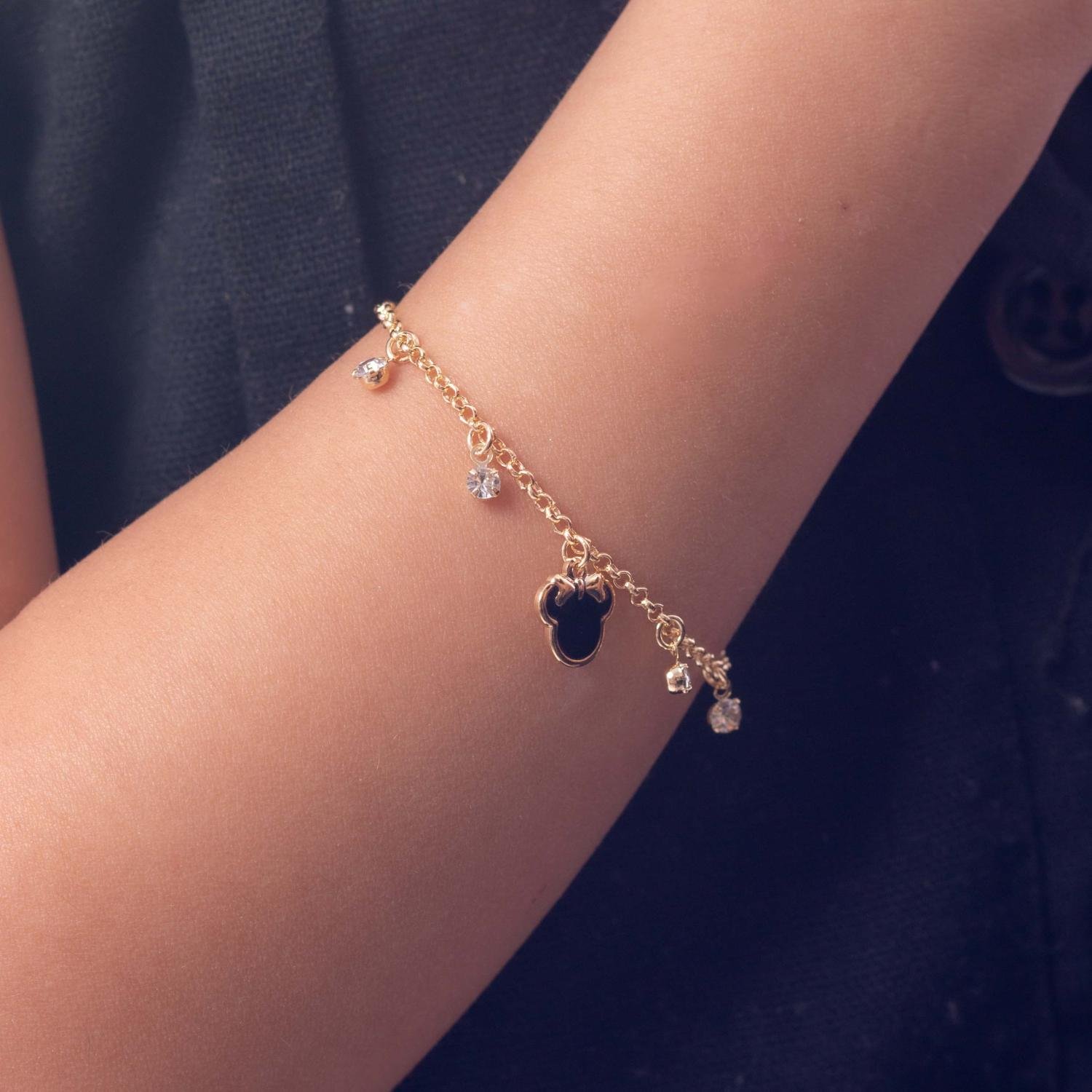 Psti-205-Fo Pulseira Infantil Minnie Com Resina Preta E Zircônias.