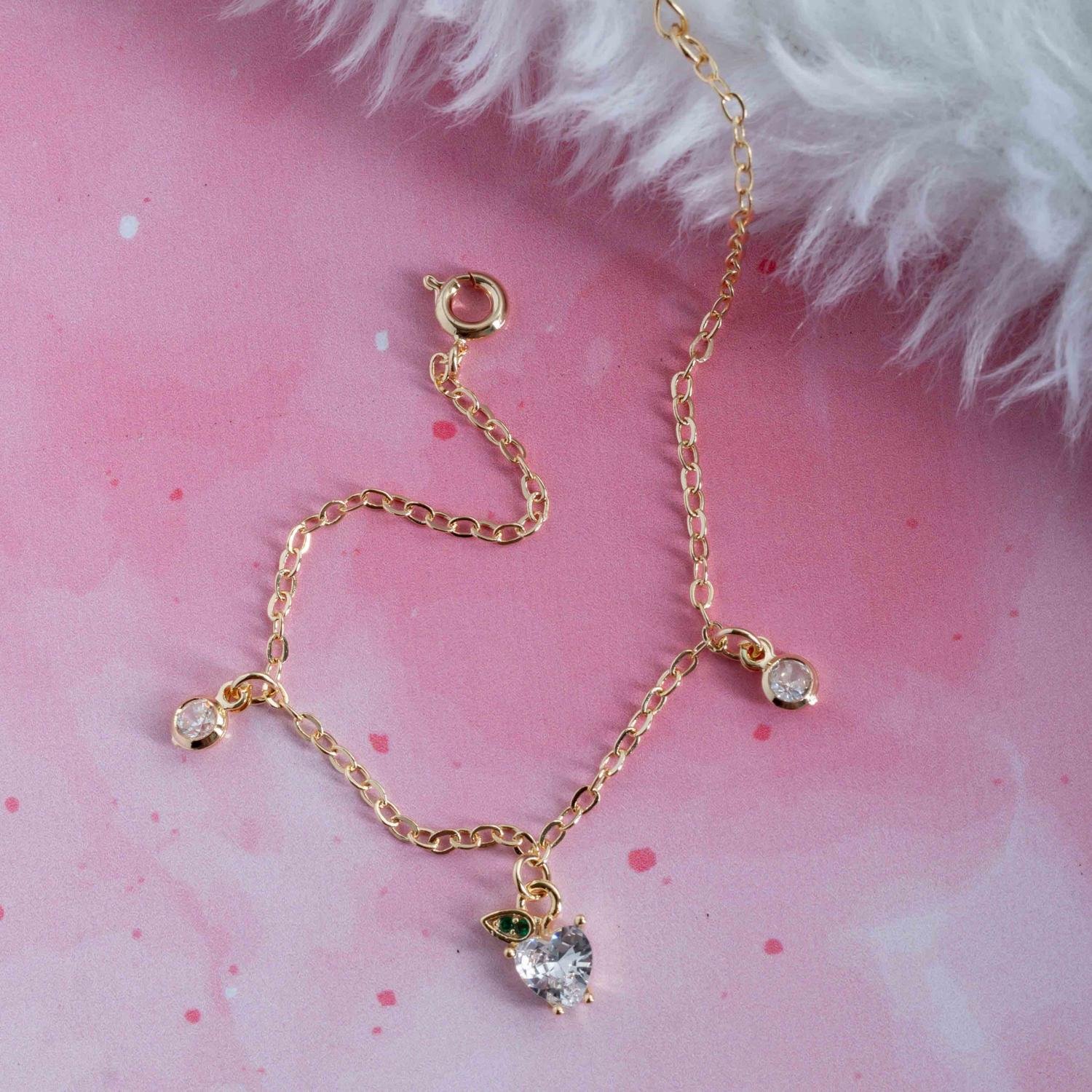 Psti-212-Fo Pulseira Infantil De Maçãnzinha De Coração Cristal.