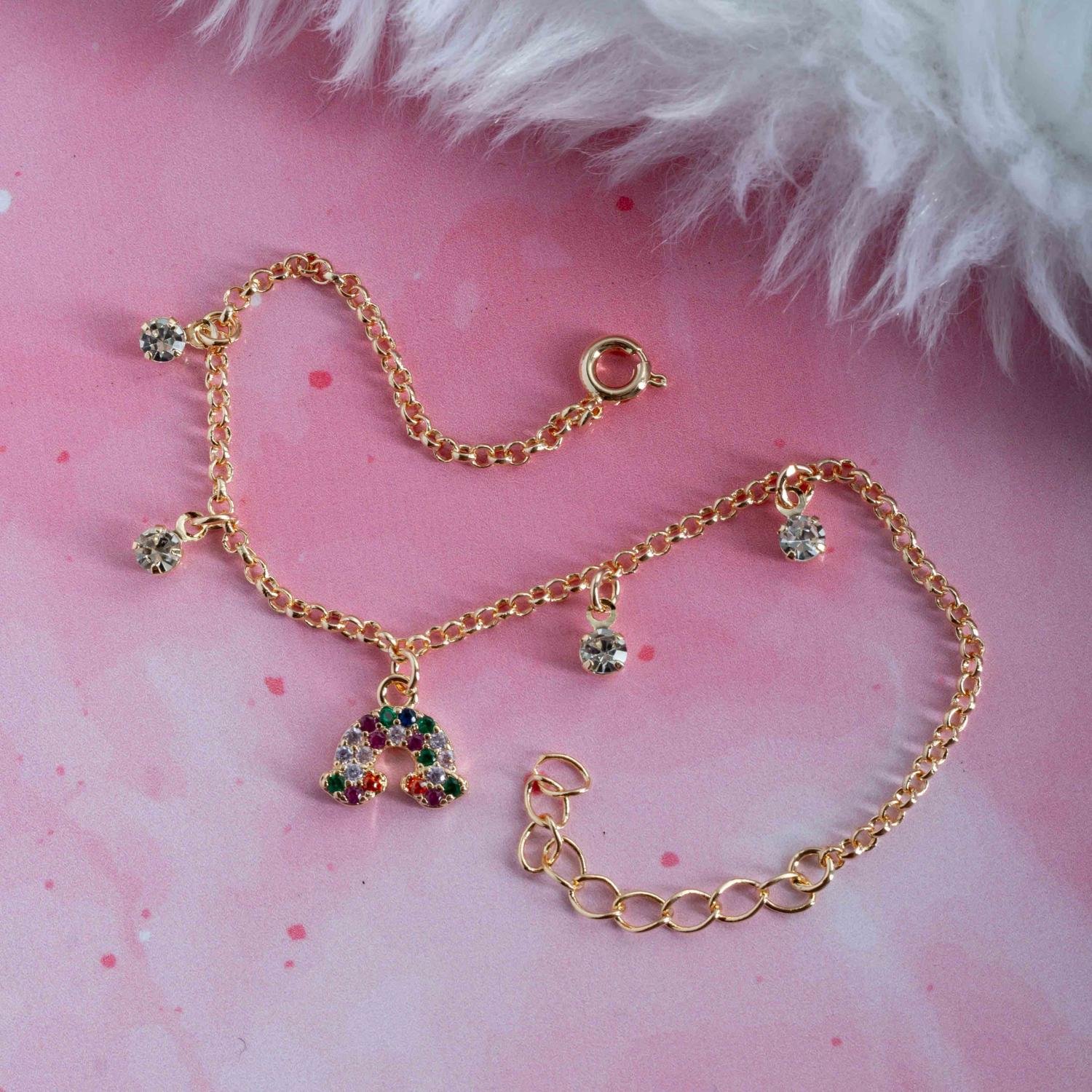 Psti-213-Fo Pulseira Infantil De Arco-Íris Colorida + Cristal.