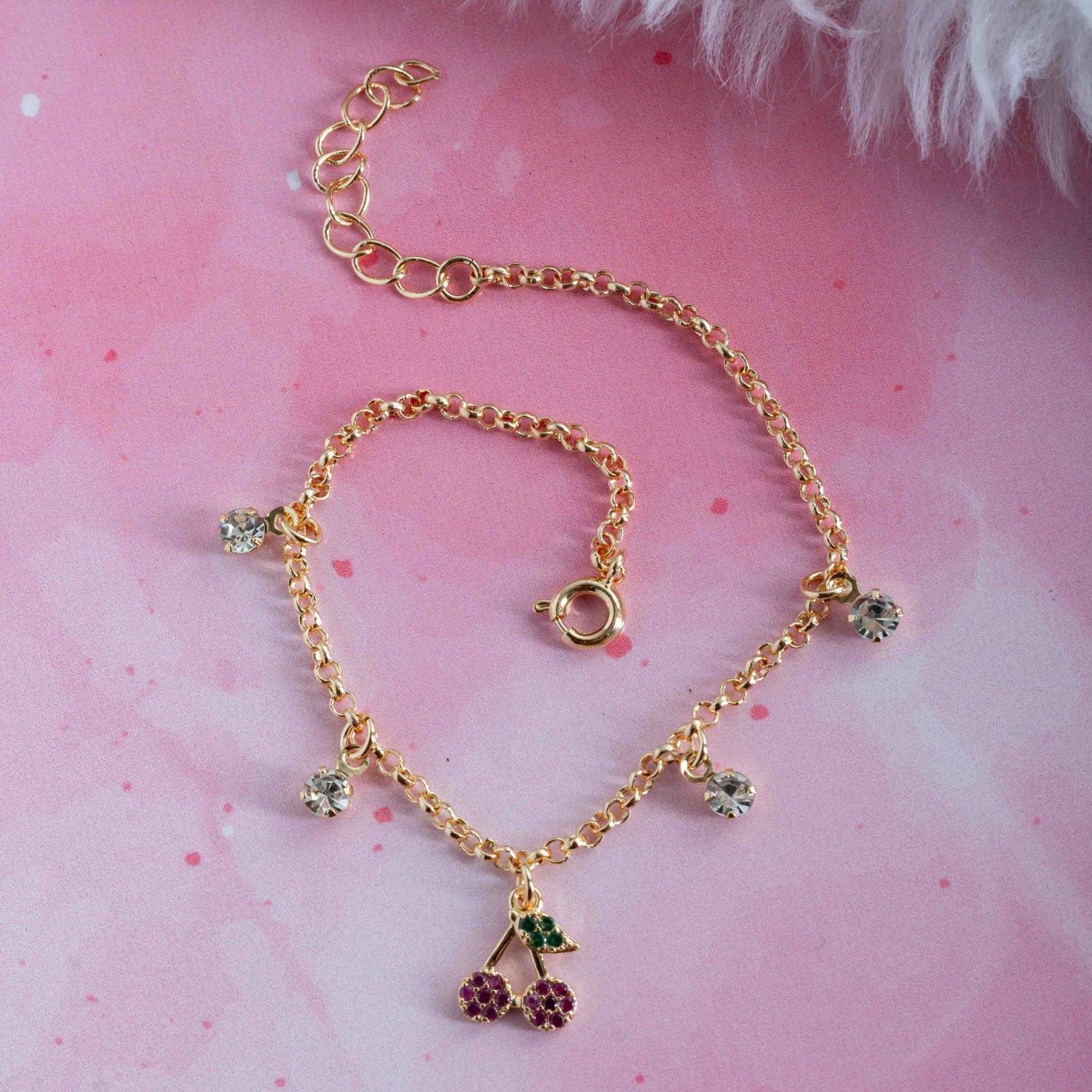 Psti-216-Fo Pulseira Infantil De Cerejinha Fúcsia.