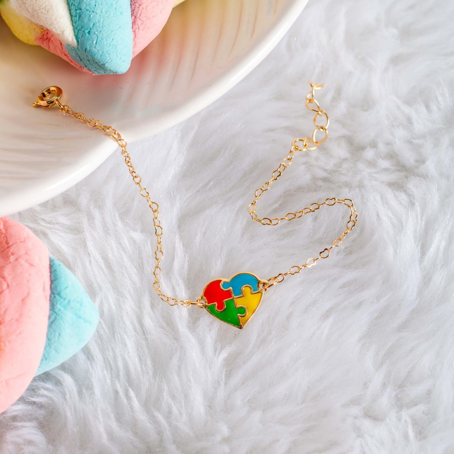 Psti-235-Fo Pulseira Tea Infantil Coração Resinado.