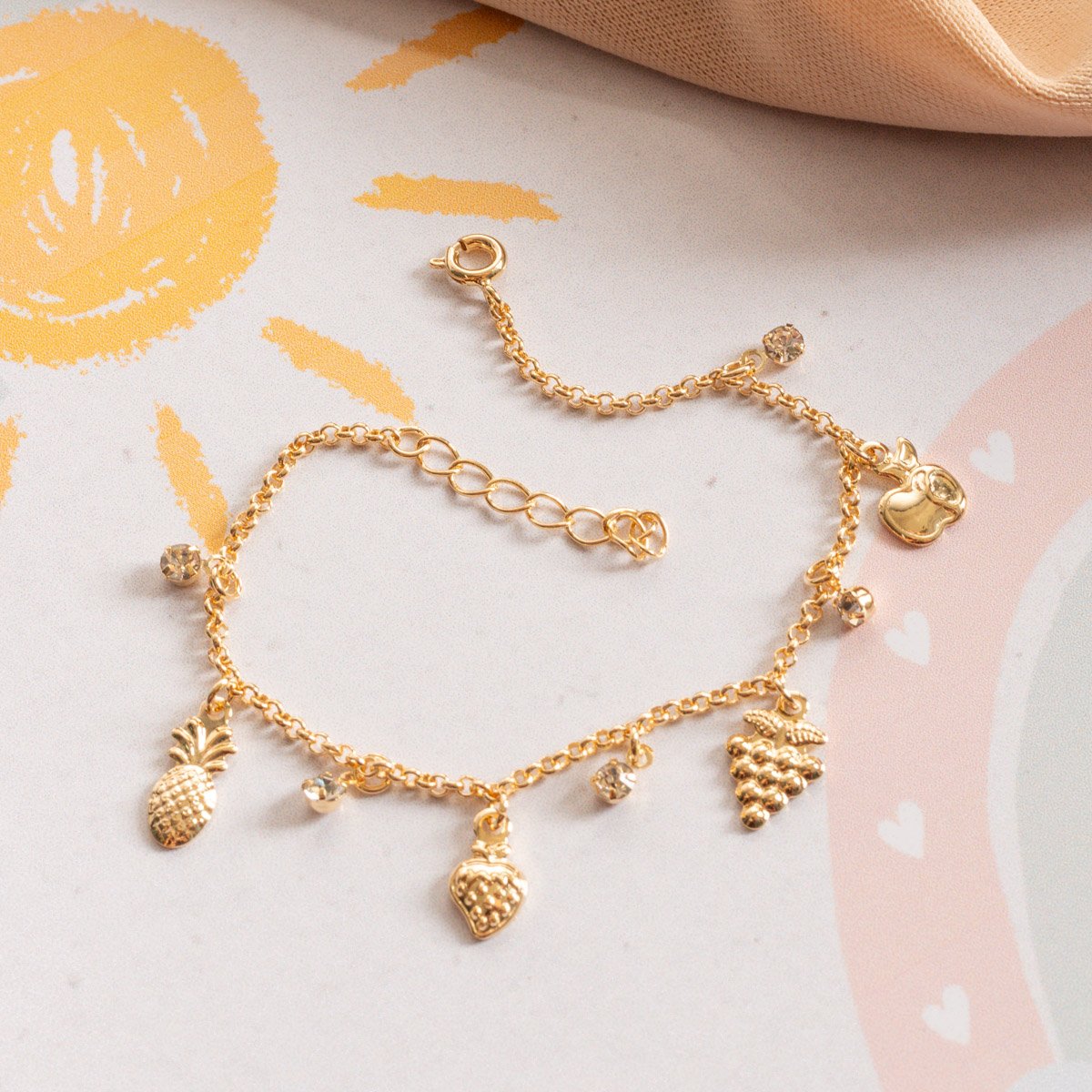 Psti-236-Fo Pulseira Infantil Com Pingentes De Frutas E Zircônias Cristais.