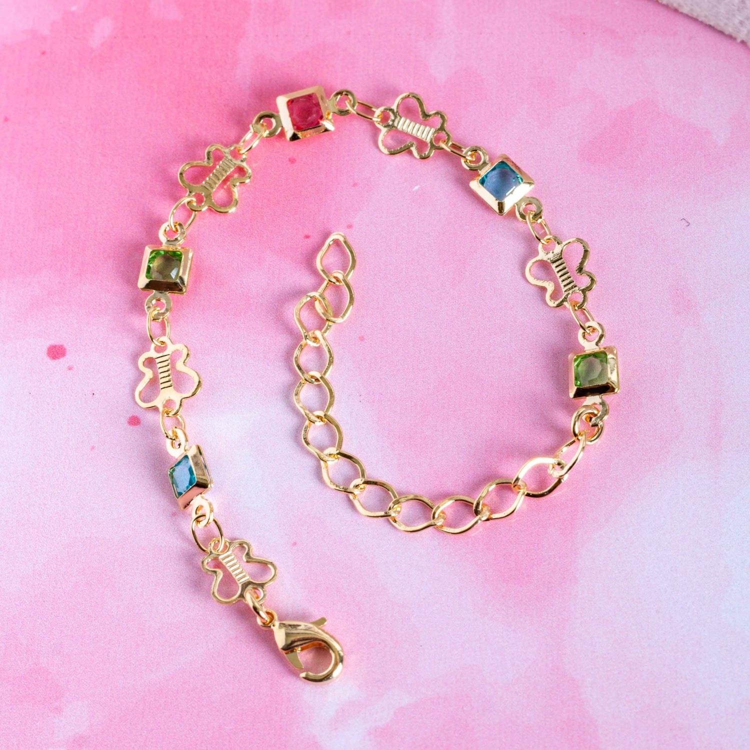 Psti-243-Fo Pulseira Infantil De Borboleta E Zircônias Coloridas.