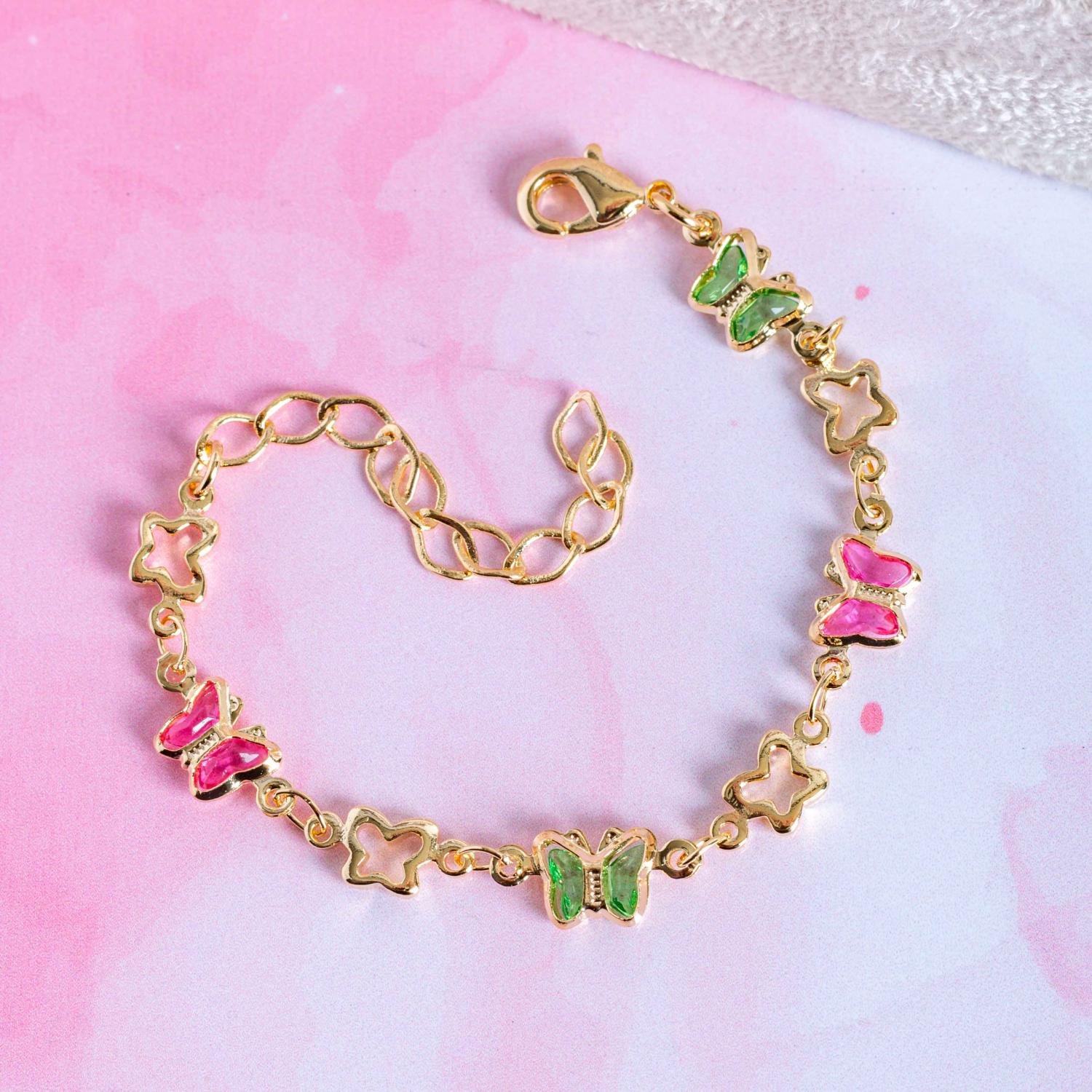 Psti-246-Fo Pulseira Infantil De Borboletinhas Rosa + Verde.