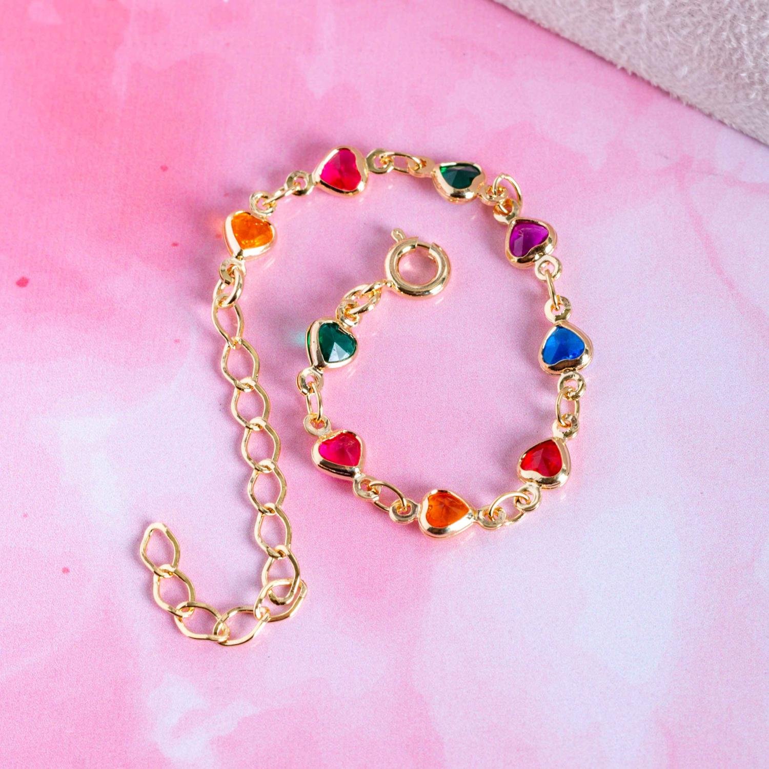 Psti-248-Fo Pulseira Infantil Com Corações Coloridos.