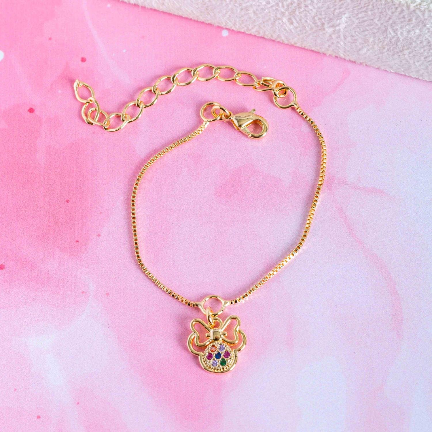 Psti-253-Fo Pulseira Infantil Com Pingente Da Minnie Colorida.