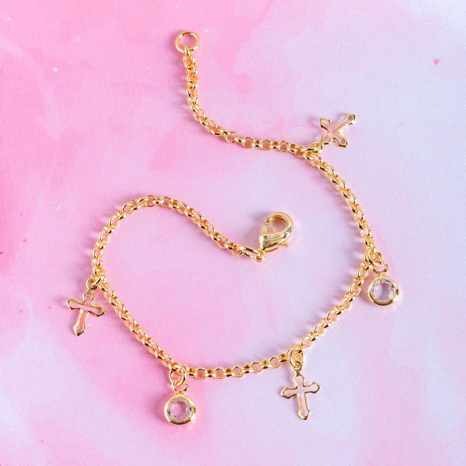 Psti-255-Fo Pulseira Infantil Com Zircônias Cristais E Cruz.
