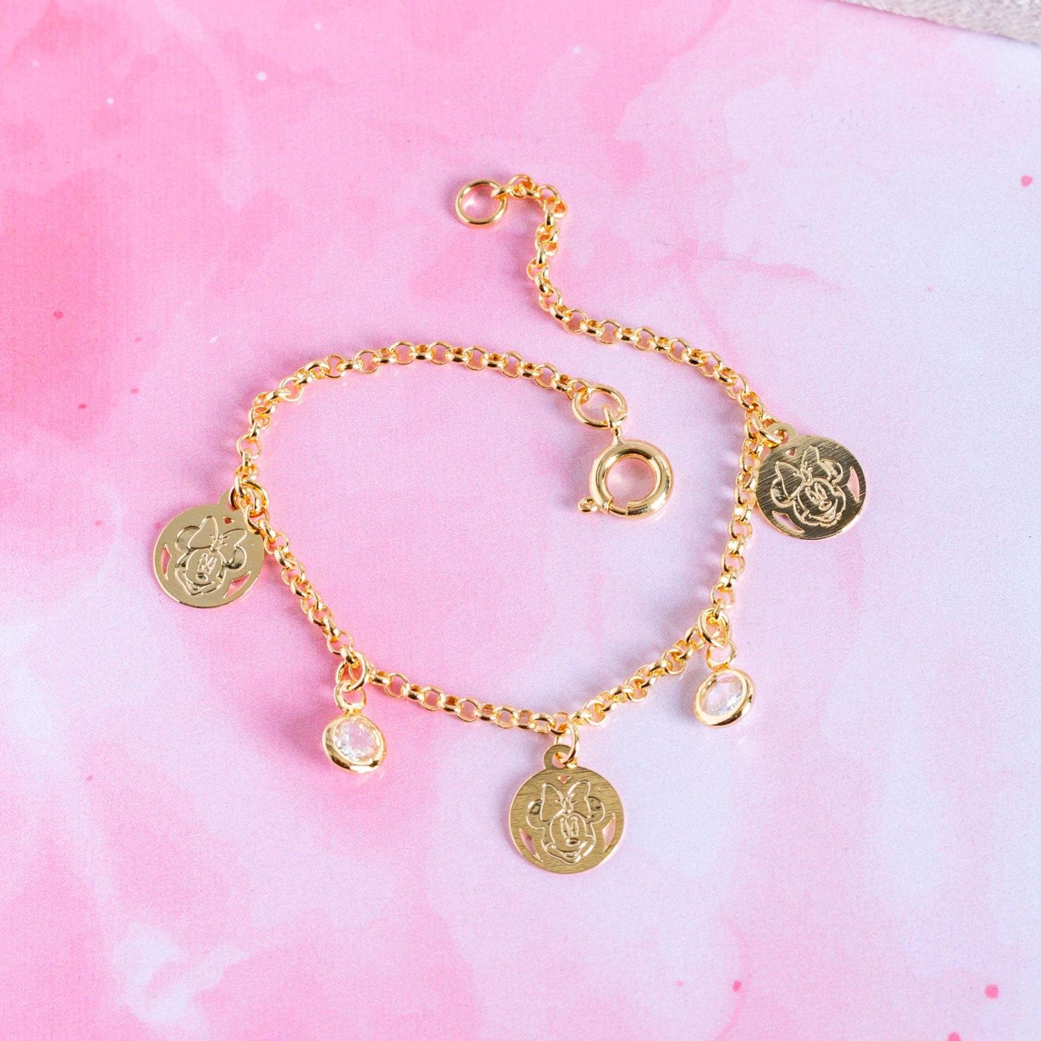 Psti-256-Fo Pulseira Infantil Com Zircônia Cristal E Plaquinhas Da Minnie.