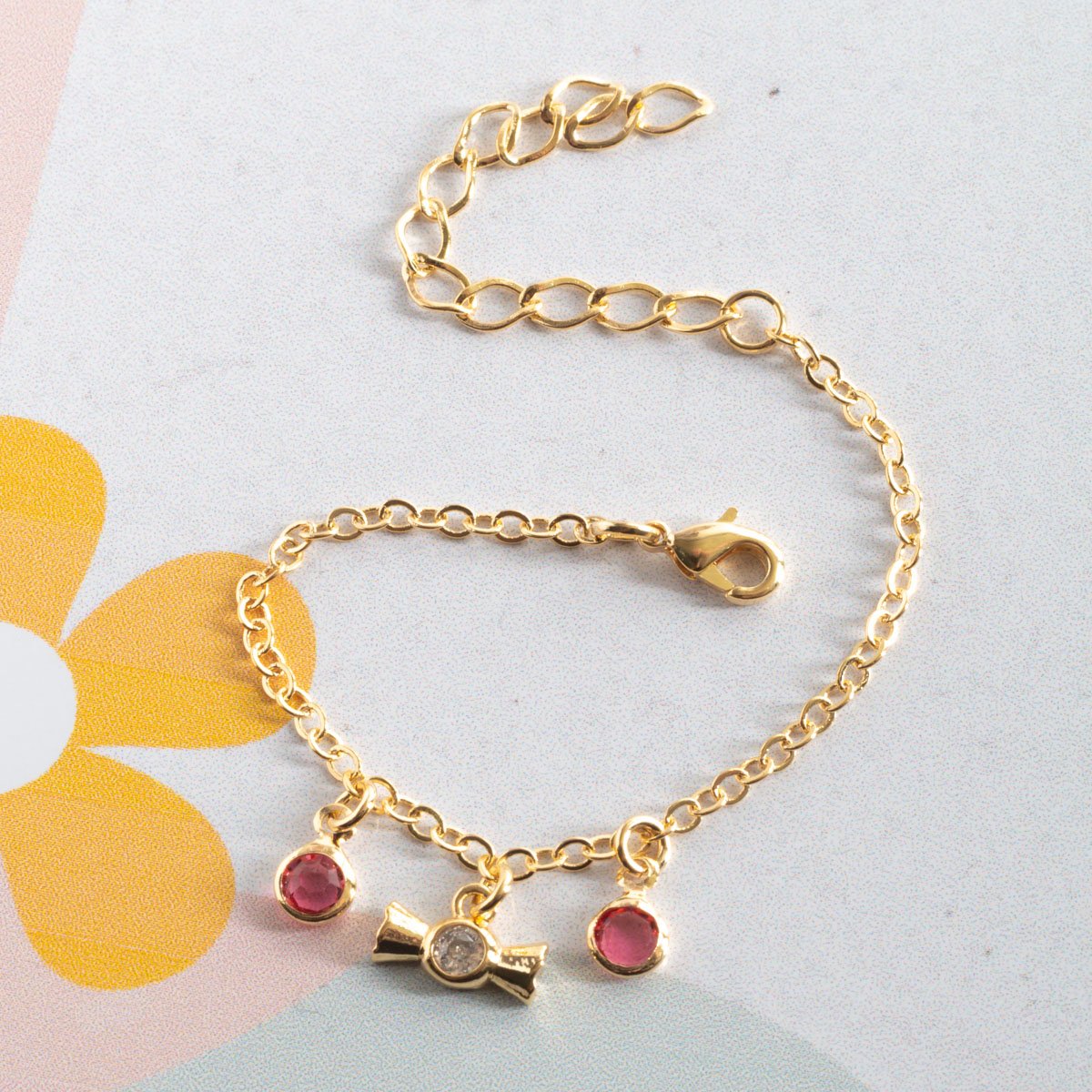 Psti-259-Fo Pulseira Infantil Com Pingentes De Bala E Zircônias Cristal + Fúcsia.