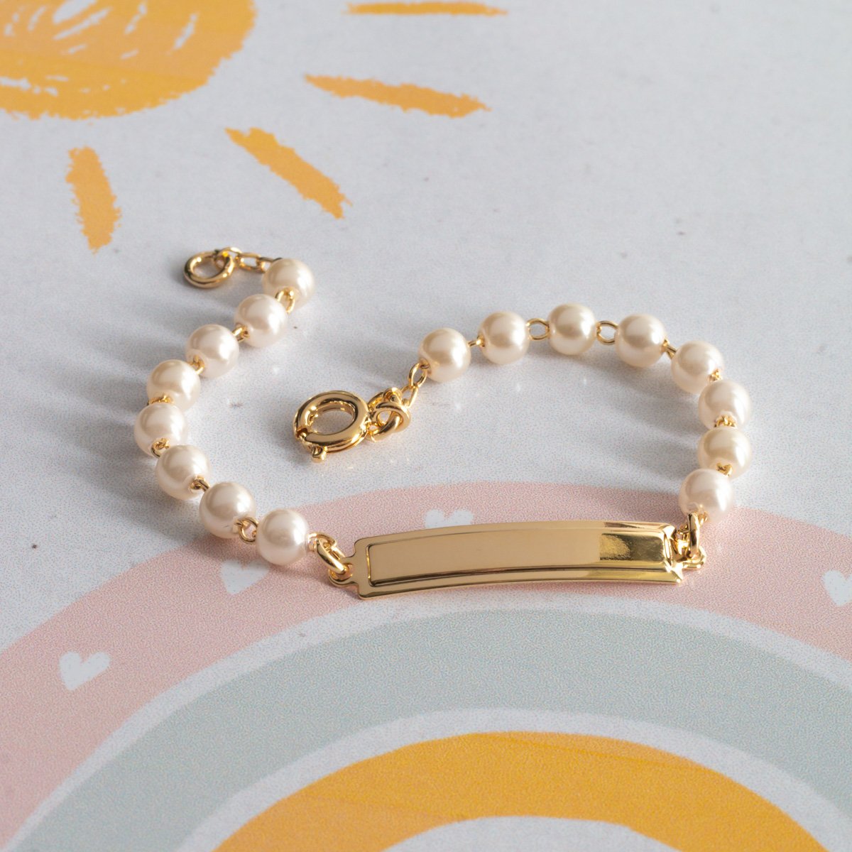 Psti-261-Fo Pulseira Infantil De Pérolas E Plaquinha.