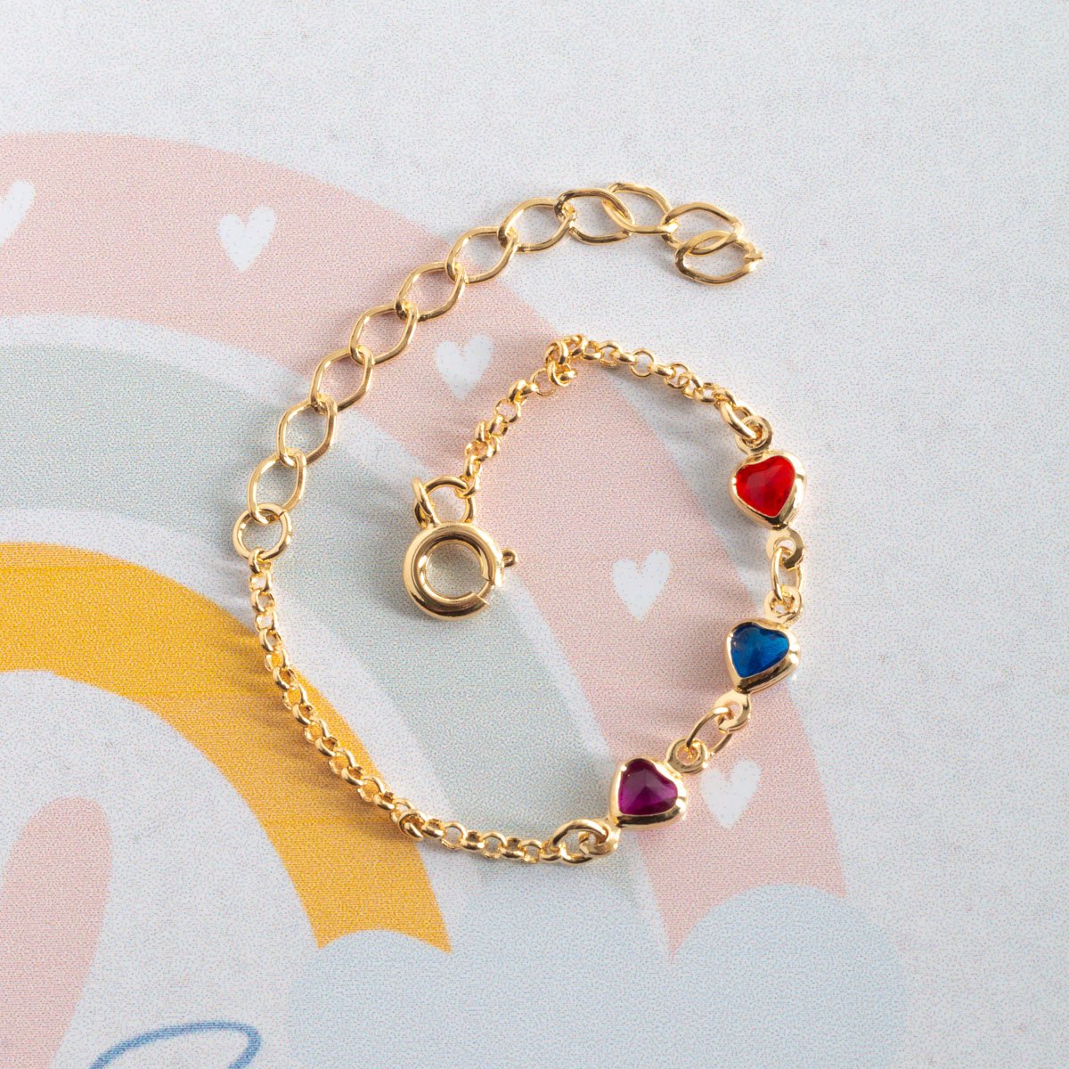 Psti-263-Fo Pulseira Infantil De Corações Cristais.
