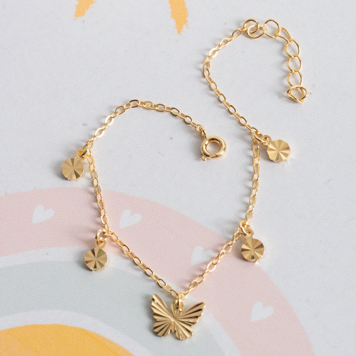 Psti-266-Fo Pulseira Infantil Com Pingentes De Borboleta E Bolinhas Achatadas.