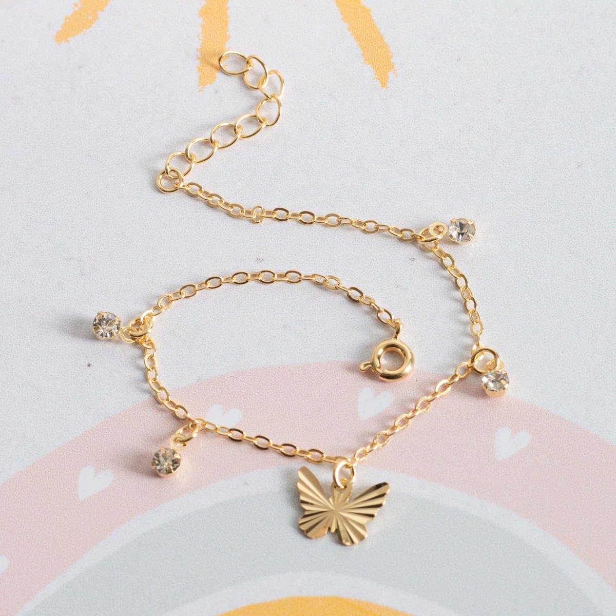 Psti-275-Fo Pulseira Infantil Com Pingentes De Borboleta E Zircônias Cristais.