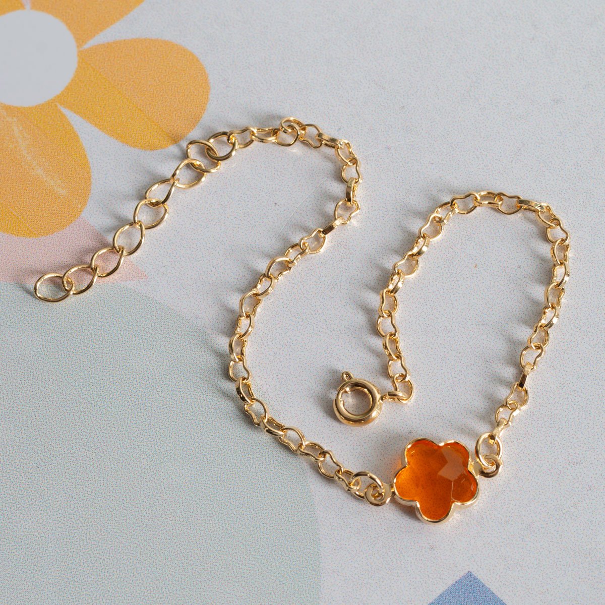 Psti-273-Fo Pulseira Infantil Elinhos De Corações E Flor Azul.