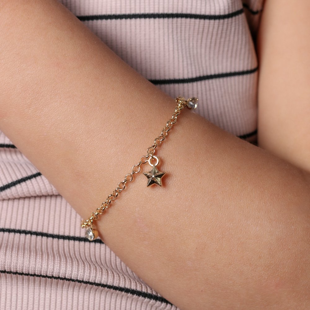 Psti-92-Fo Pulseira Infantil De Estrela E Zircônias