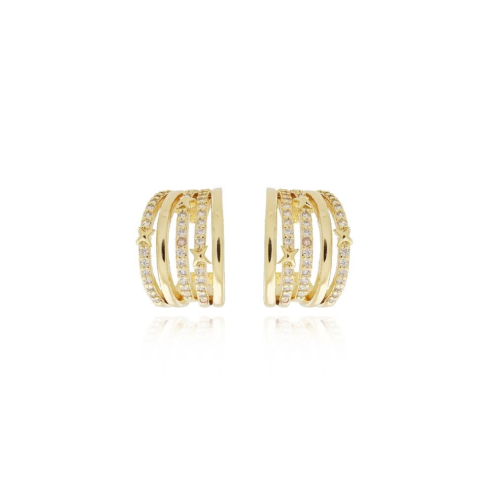 Tn02023-Do Brinco Meia Argola Detalhada Cravejada Crista (15mm)