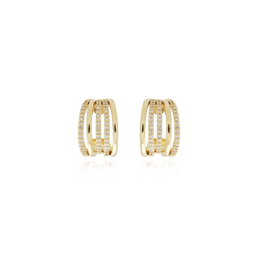 Tn02024-Do Brinco Meia Argola Detalhada Cravejada Cristal (15mm)