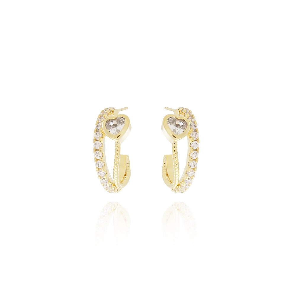 Tn02030-Do Brinco Meia Argola Detalhada Com Coração Cravejado Cristal (20mm)
