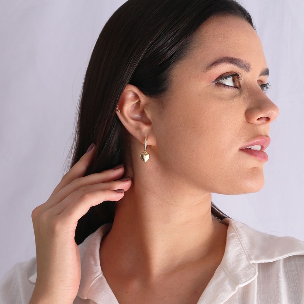 Tn02061-Do Brinco De Argola Articulada Cravejado E Coração Liso (26mm)