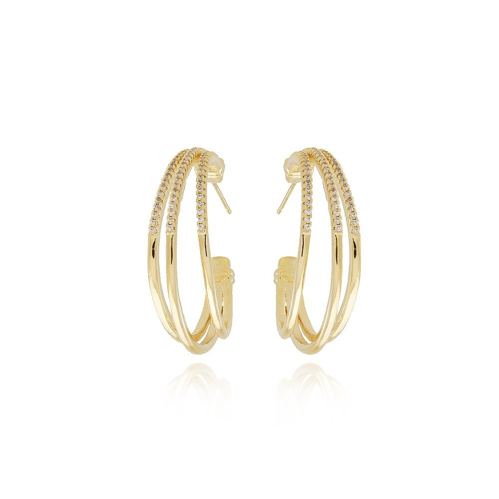 Tn02085-Do Brinco De Argola Tripla Cravejada Cristal (35mm)