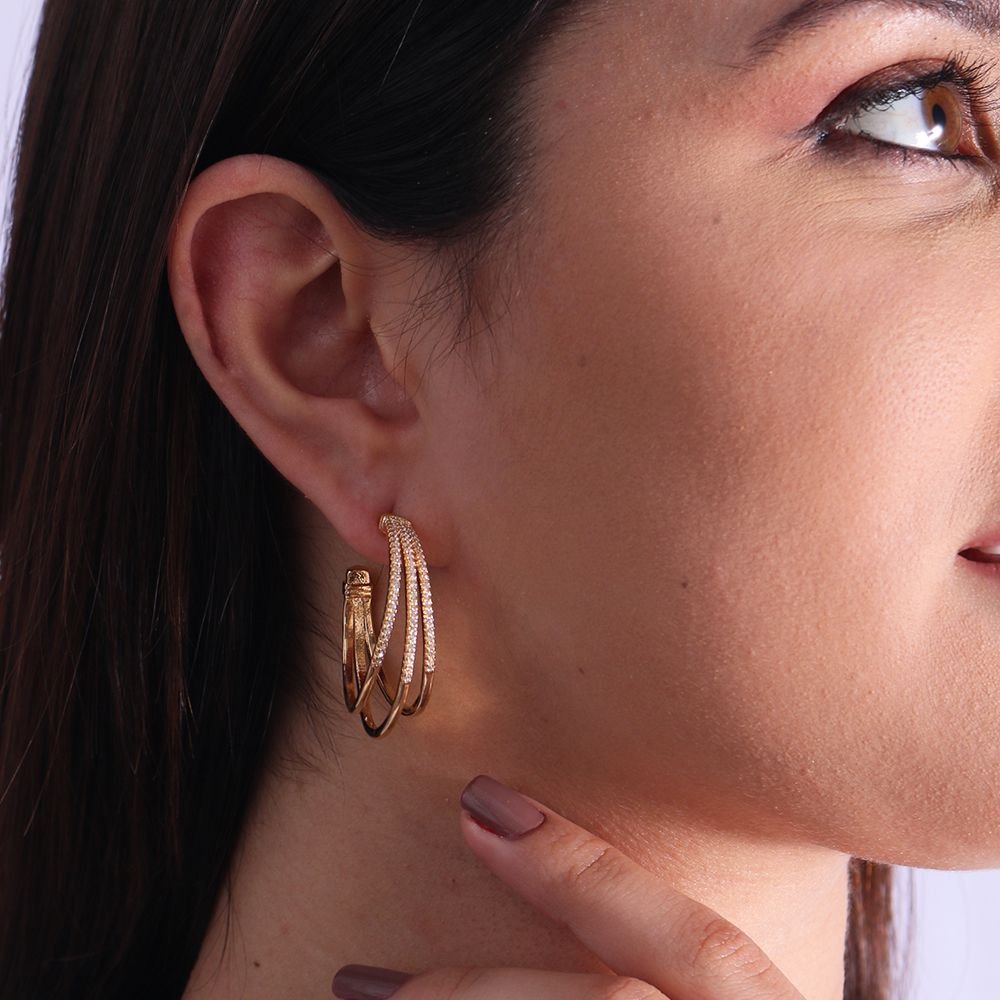 Tn02085-Do Brinco De Argola Tripla Cravejada Cristal (35mm)