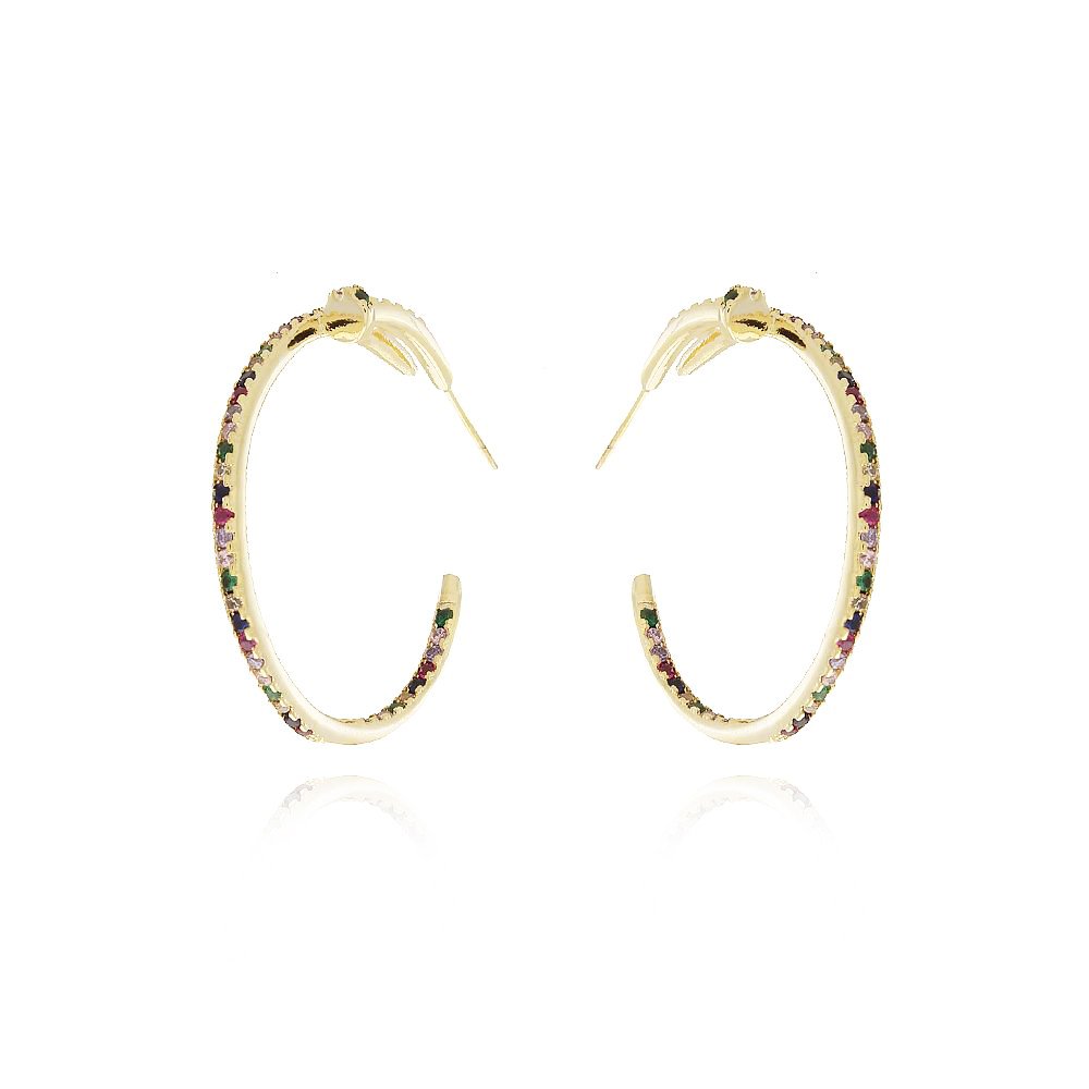 Tn02086-Do Brinco De Argola Prego Cravejado Colorido (34mm)
