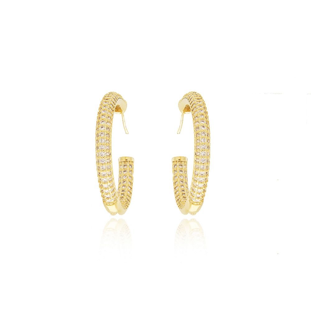 Tn02088-Do Brinco Meia Argola Detalhada Cravejada Cristal (26mm)