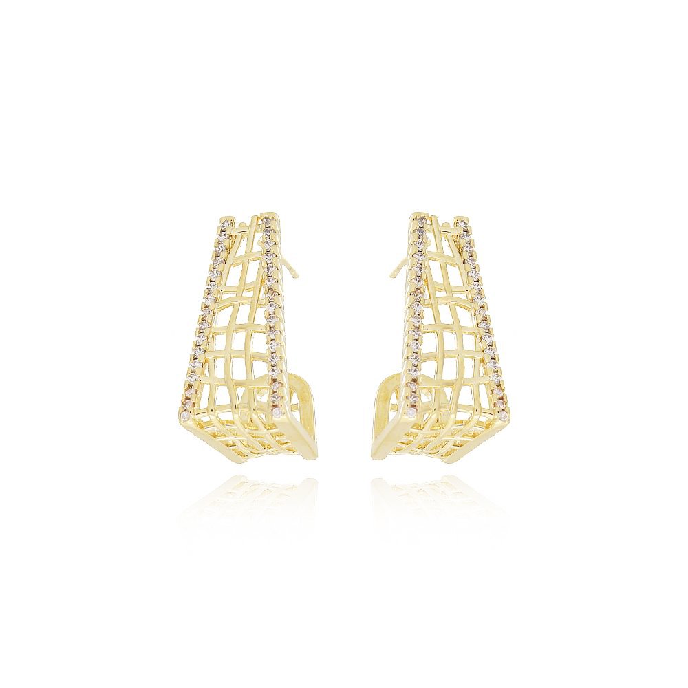 Tn02099-Do Brinco Meia Argola Detalhada Cravejado Cristal (21,5mm)