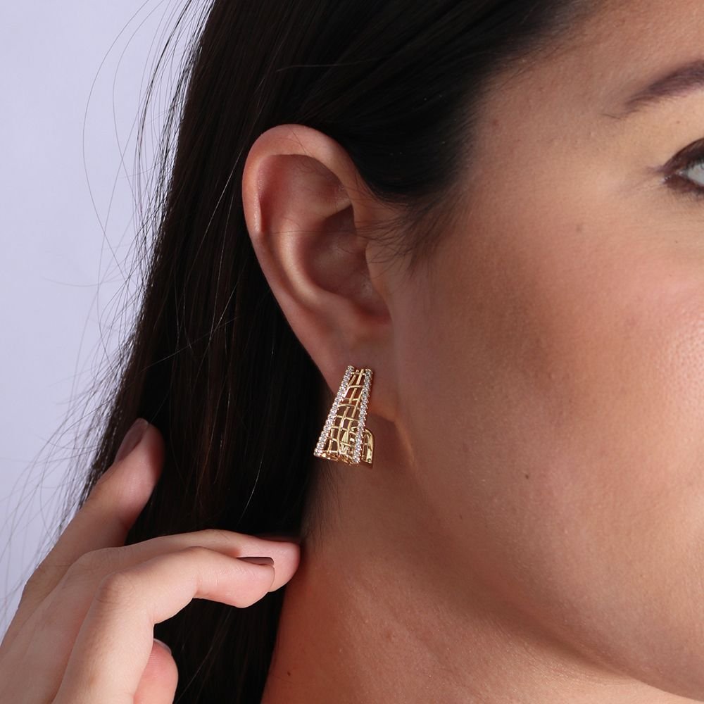 Tn02099-Do Brinco Meia Argola Detalhada Cravejado Cristal (21,5mm)