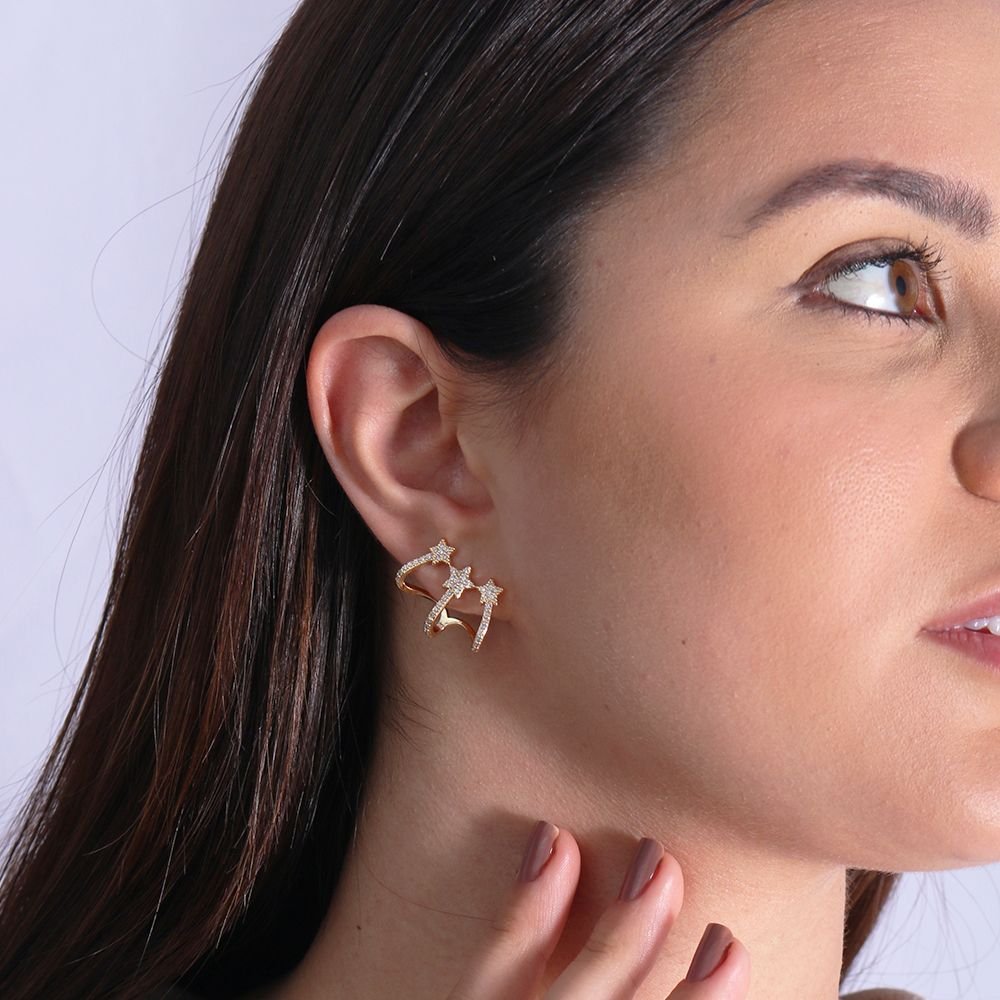 Tn02116-Do Brinco Ear Cuff De Estrelas E Cravejado Cristal
