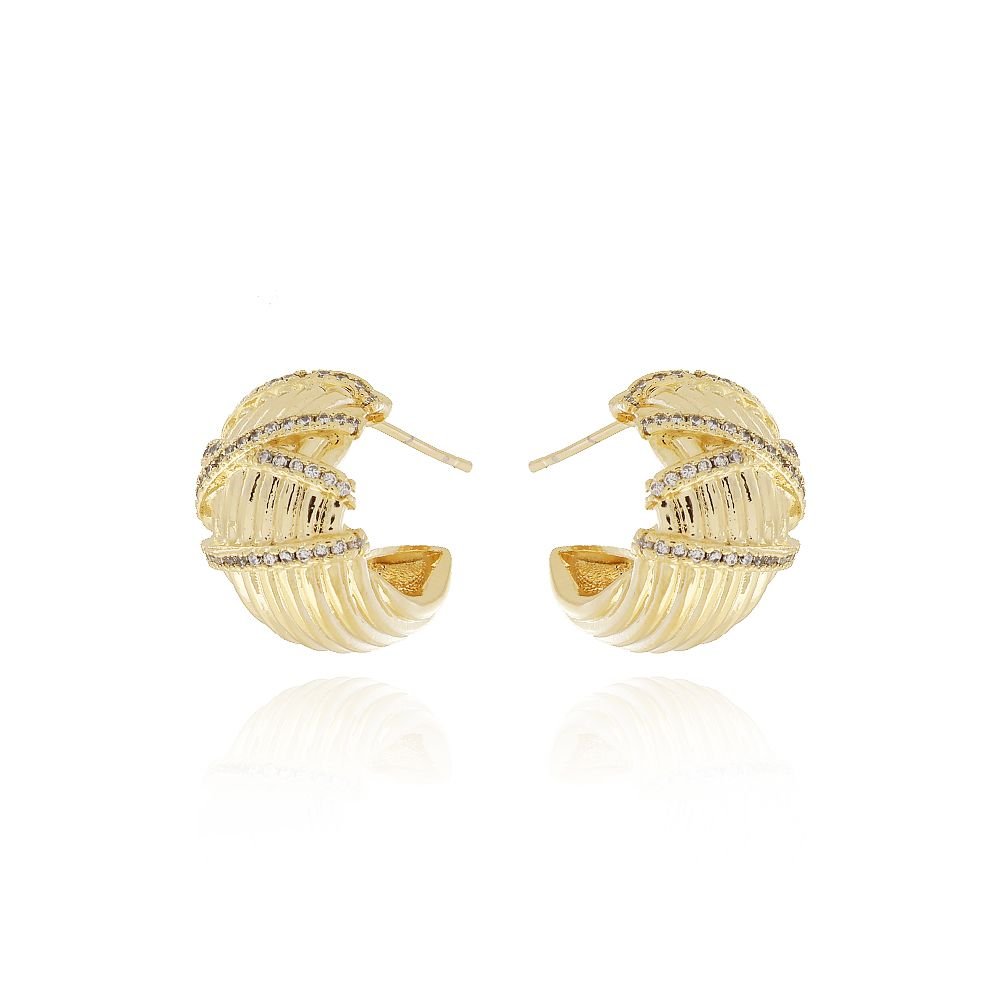 Tn02135-Do Brinco Meia Argola Detalhada Cravejado Cristal (18mm)