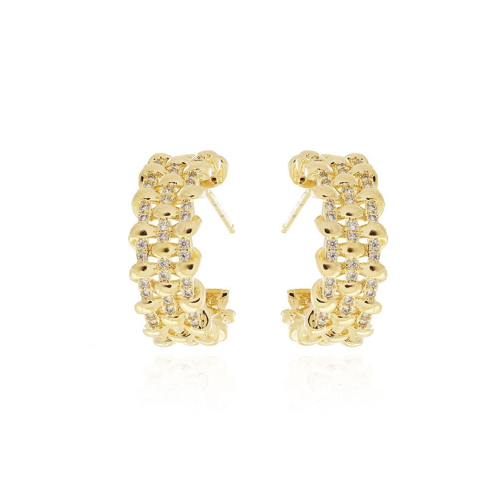 Tn02137-Do Brinco Meia Argola Detalhada Cravejada Cristal (20mm)