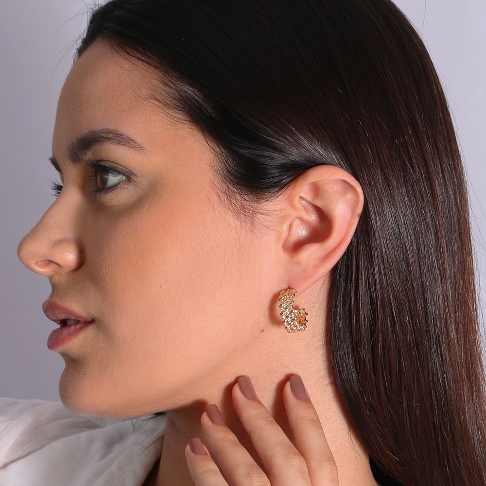 Tn02137-Do Brinco Meia Argola Detalhada Cravejada Cristal (20mm)