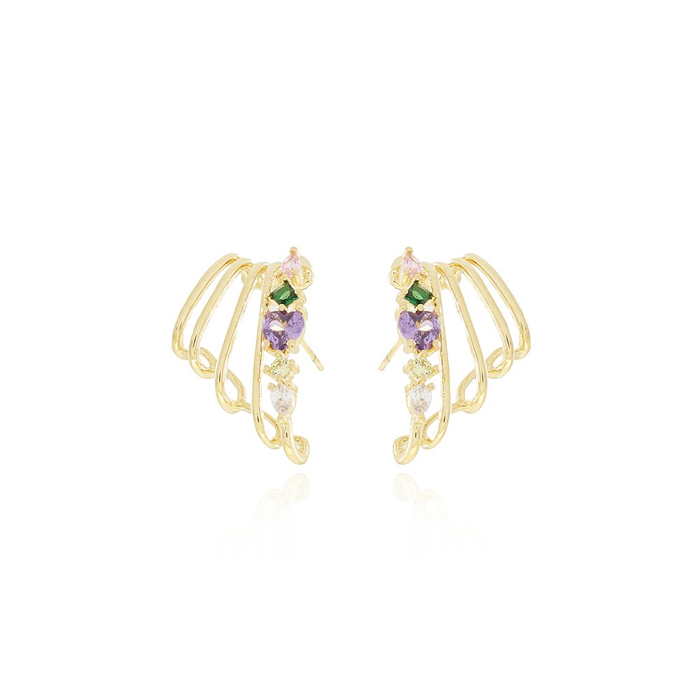 Tn02154-Do Brinco Meia Argola Detalhada Cravejada Colorido (20mm)